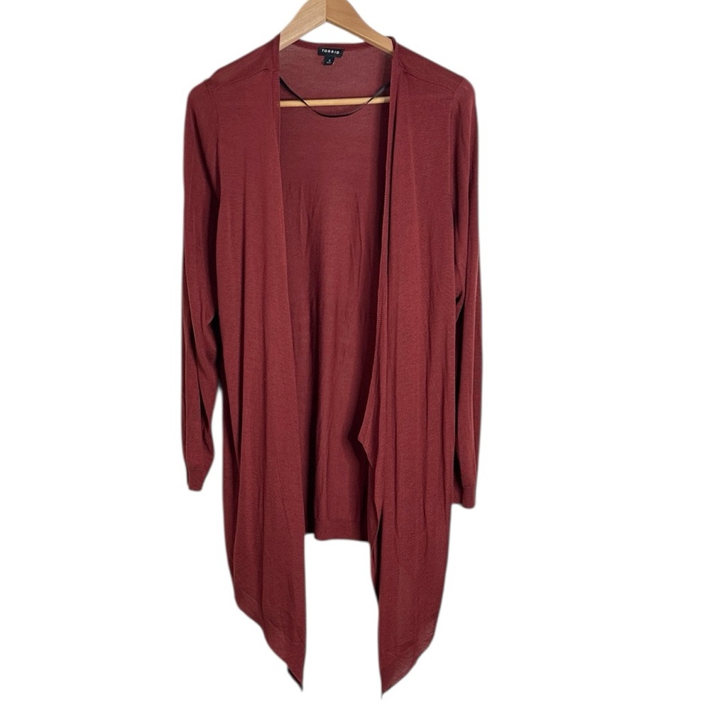 Torrid Open V-neck Sienna Brown Super Soft Hi-lo Long Sleeve Cardigan size 3X